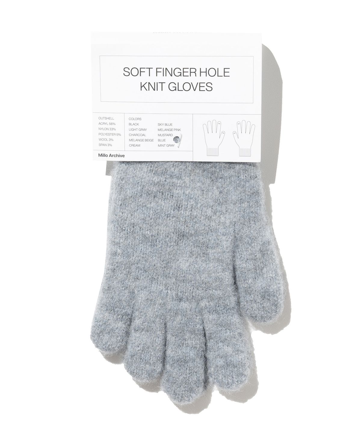 밀로 아카이브(MILLO ARCHIVE) 소프트 핑거 홀 니트 글러브 [라이트 그레이]
