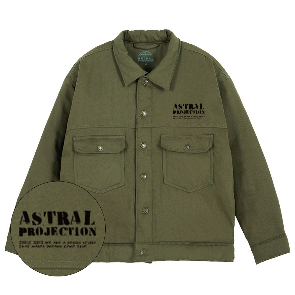MUSINSA | ASTRAL PROJECTION Vintage Lettering Overfit Trucker Jacket_Khaki