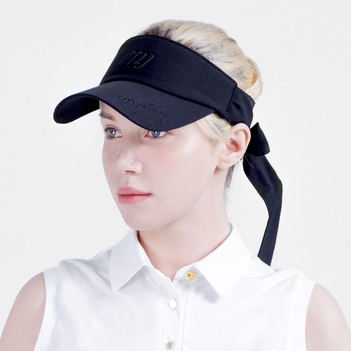더 미스테리 골프(THE MYSTERY GOLF) 여성 리본 썬바이저 블랙 MY-3SS-CW1