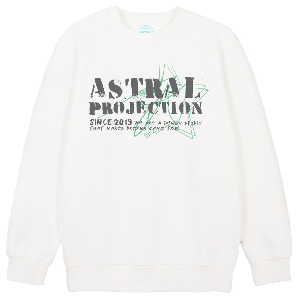 아스트랄 프로젝션(ASTRAL PROJECTION) 빈티지 레터링 루즈핏 맨투맨_화이트
