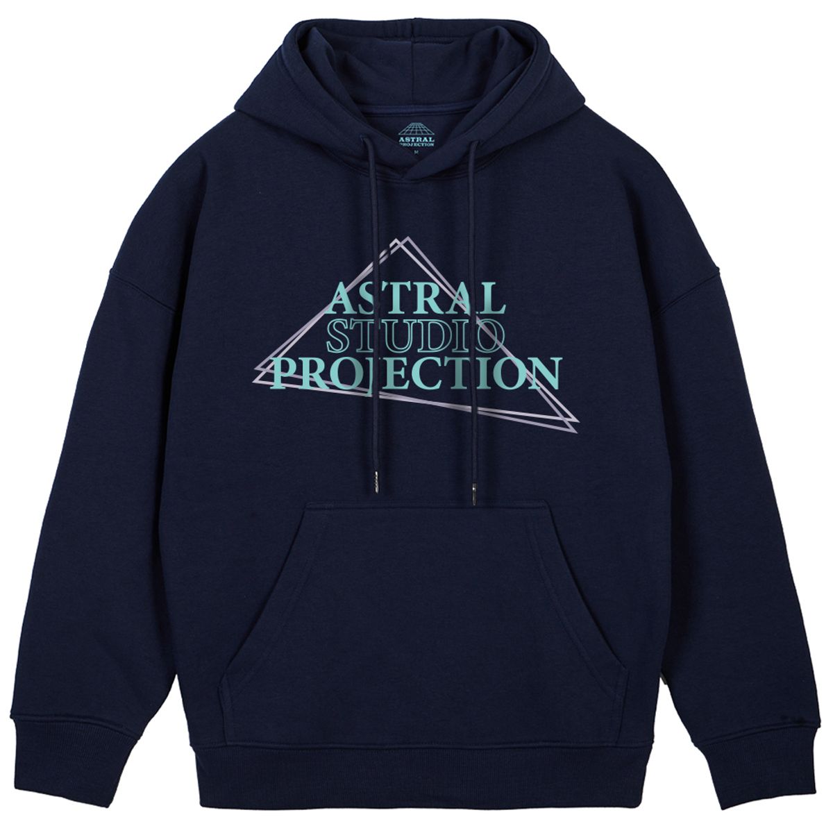 아스트랄 프로젝션(ASTRAL PROJECTION) 트라이앵글 로고 오버핏 와이드 숄더 후디_네이비
