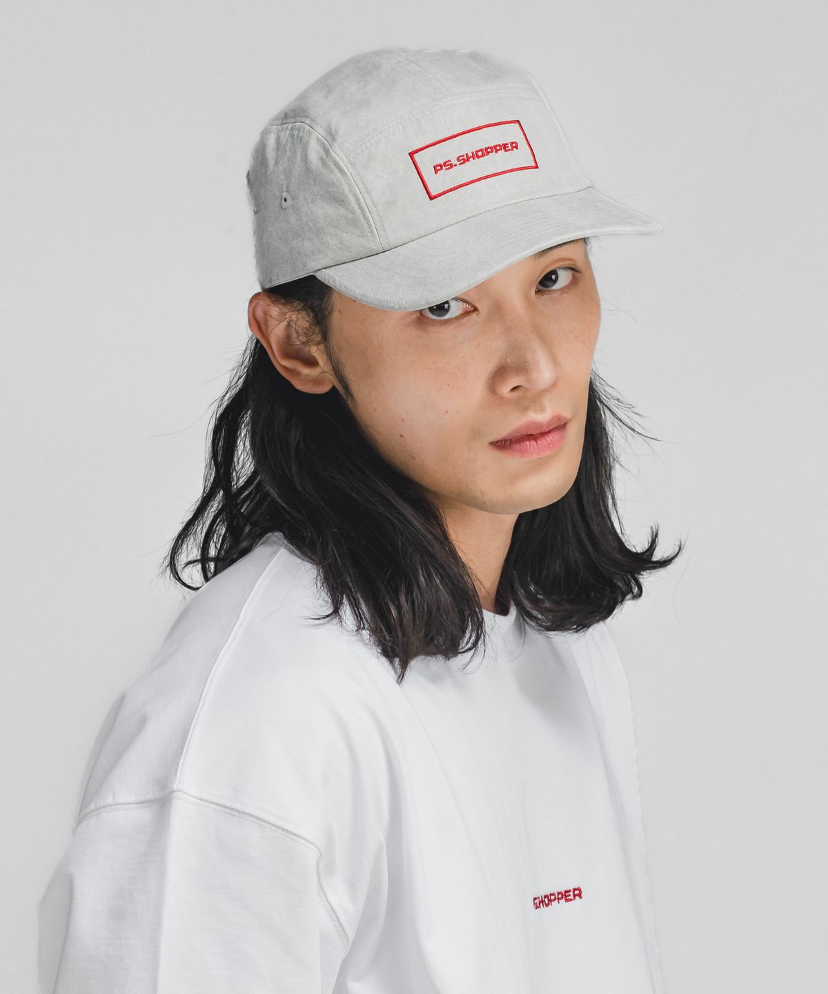 피에스쇼퍼(PSSHOPPER) 피그먼트 워싱 캠프캡 [라이트 그레이]