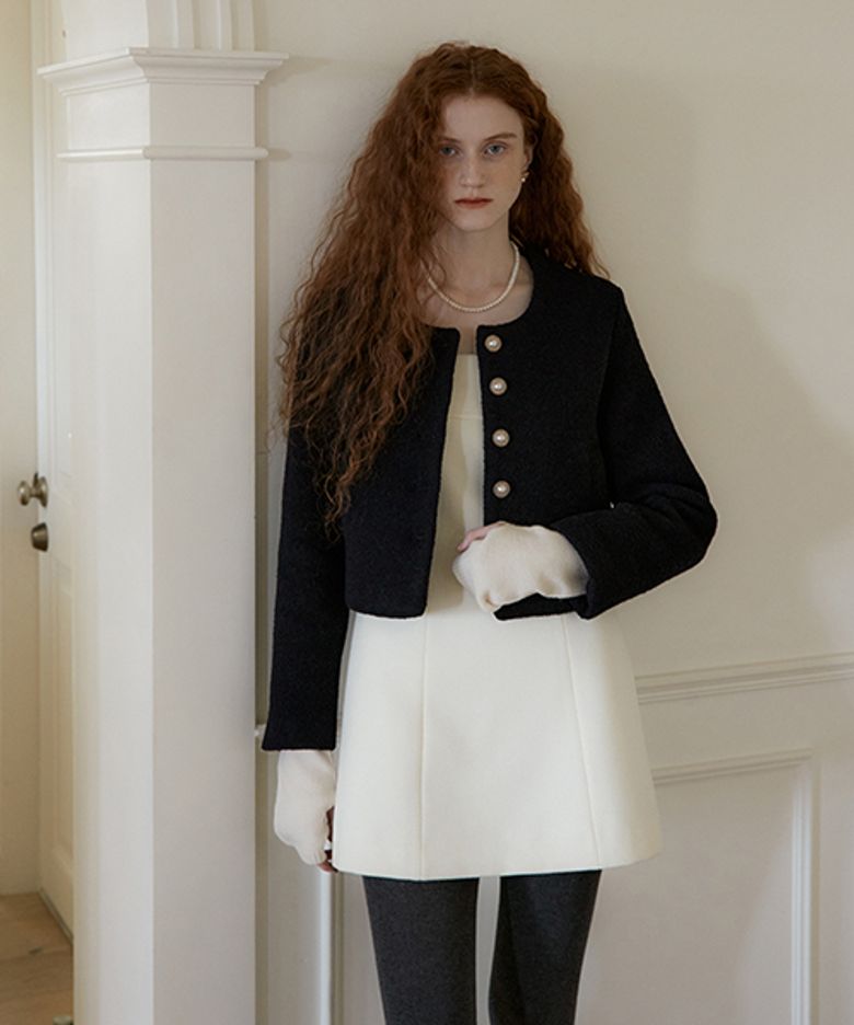 ALPACA WOOL SHORT COAT - NAVY