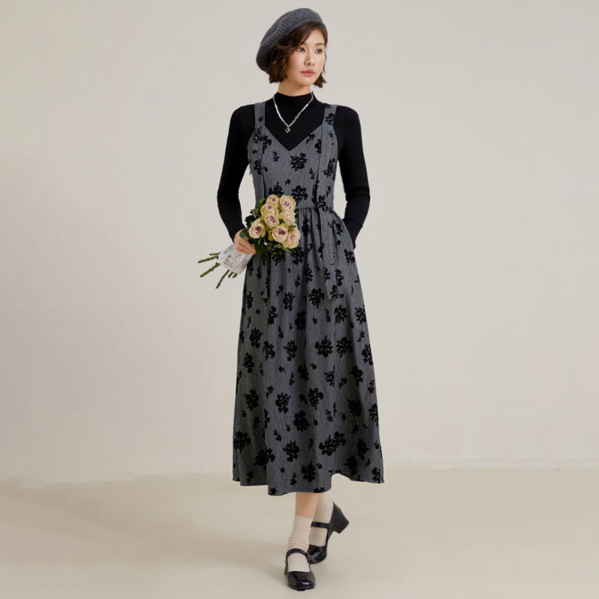 랭썬(LANGSON) LS_Floral luxury slip dress