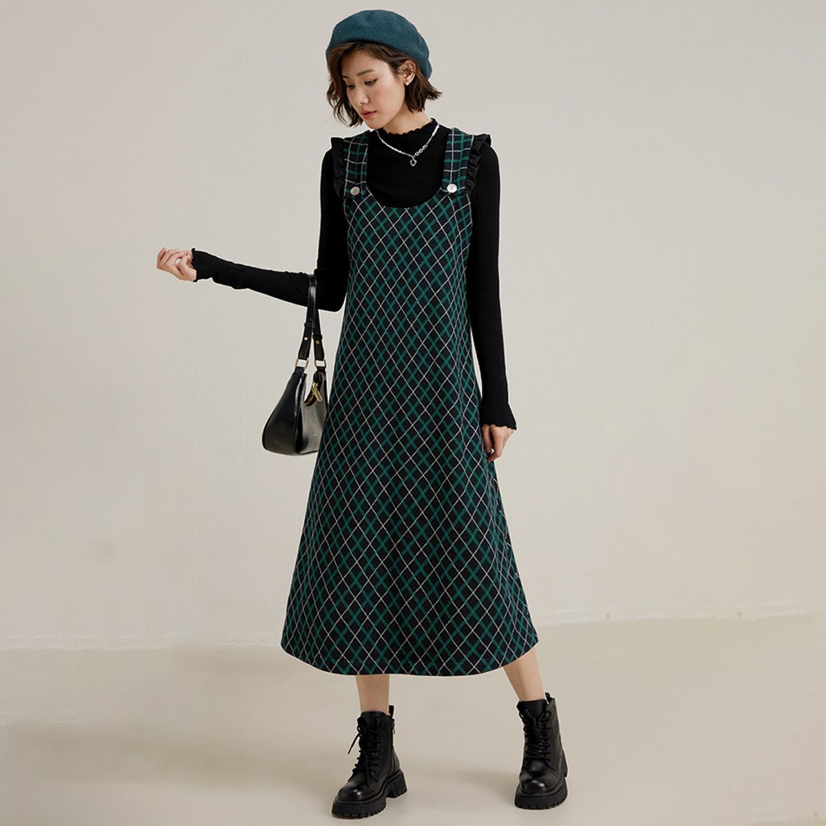 랭썬(LANGSON) LS_Vintage plaid camisole dress