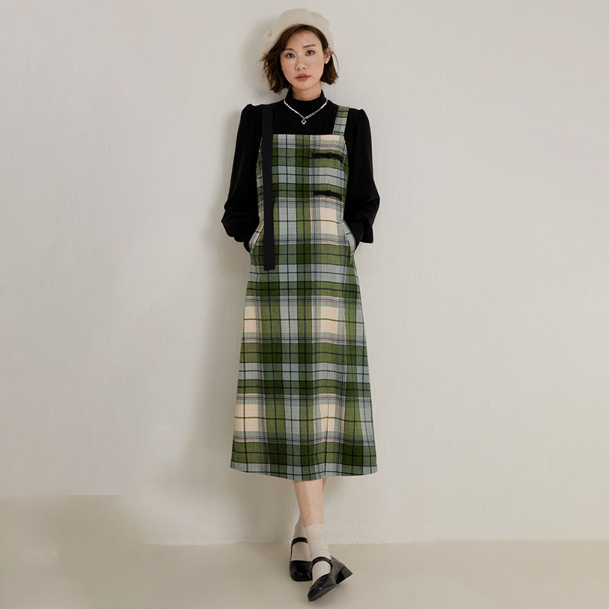 랭썬(LANGSON) LS_Temperament plaid slip dress