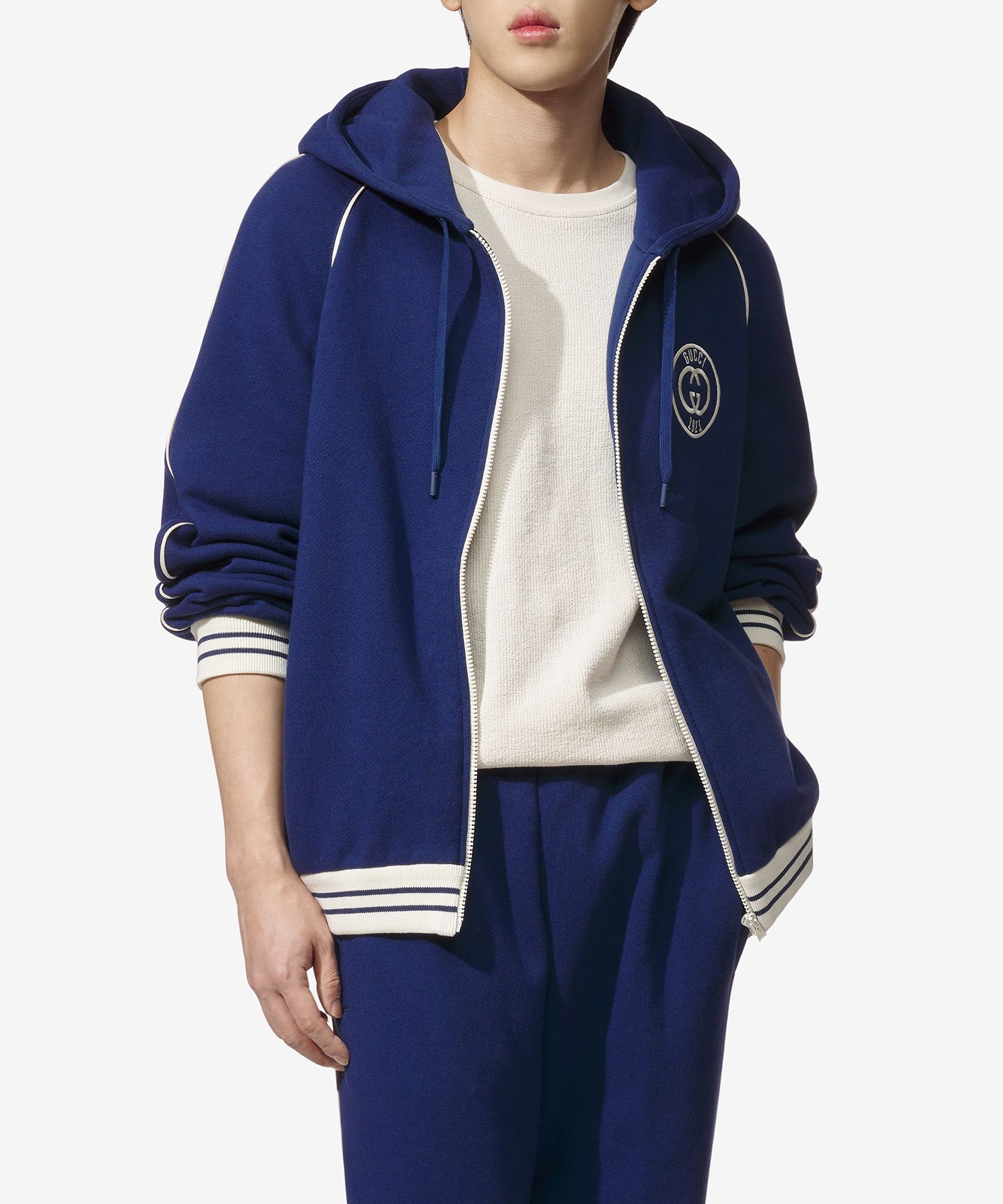 Gucci GGロゴプリントジャージ ネイビー XL MUSINSA公式 | GUCCI GGロゴパッチコットンジャージフードパーカー