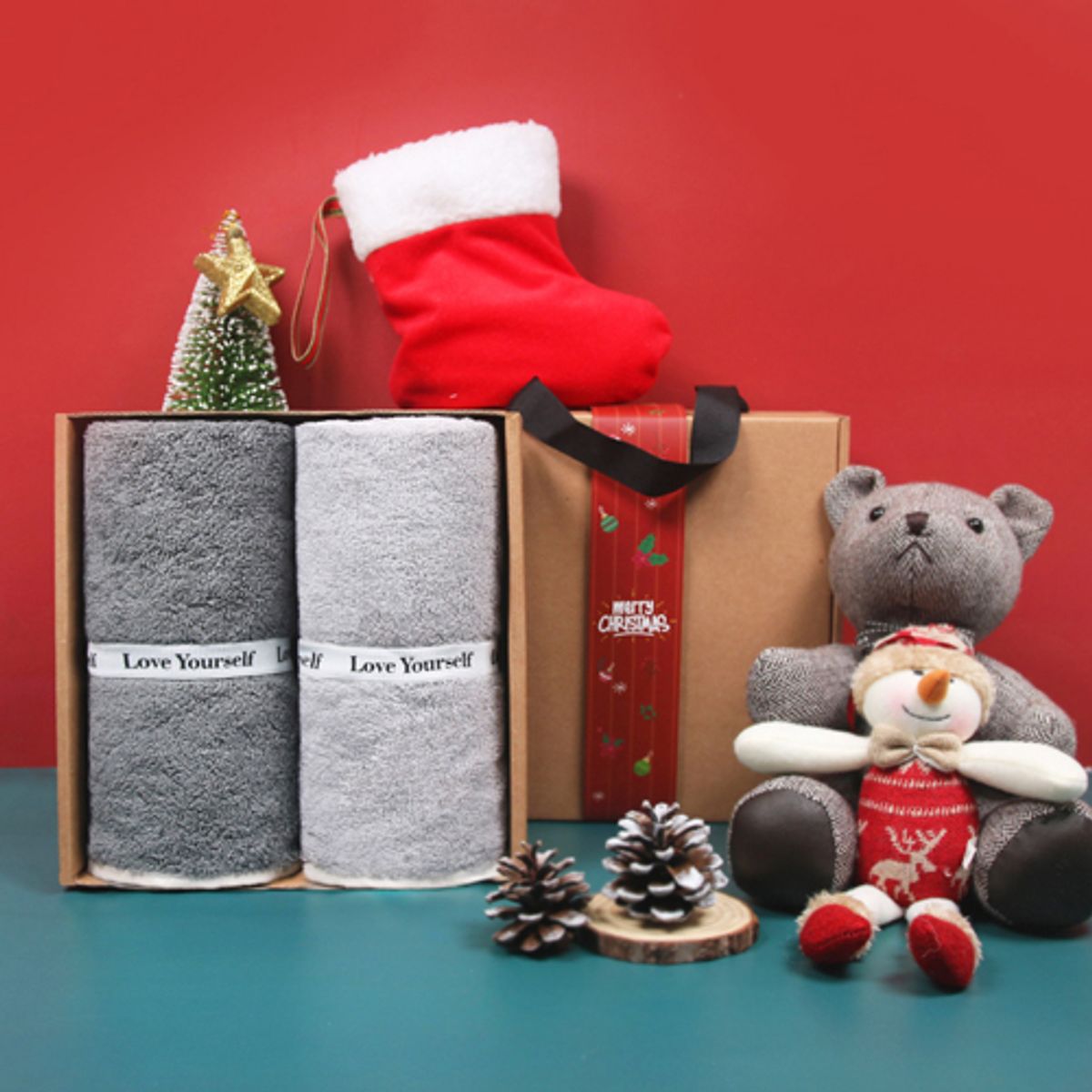송월타올(SONGWOL TOWEL) 메리 크리스마스 레논 호텔수건 페이스 밴딩 220g 코마 30수 2p 기프트세트