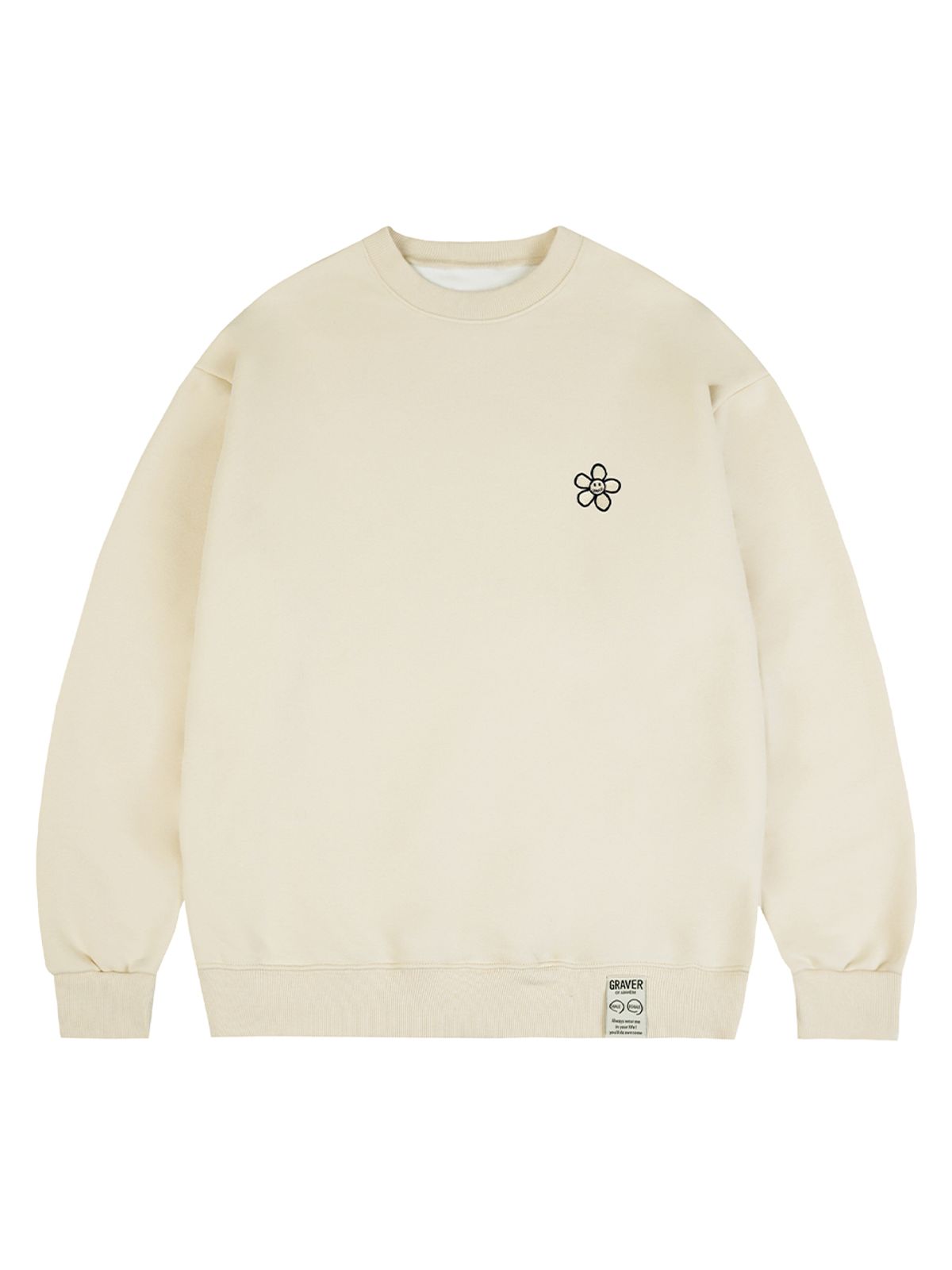 그레이버(GRAVER) [UNISEX]라인 플라워도트 자수 맨투맨_크림