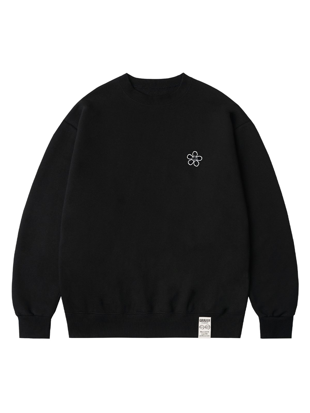 그레이버(GRAVER) [UNISEX]라인 플라워도트 자수 맨투맨_블랙