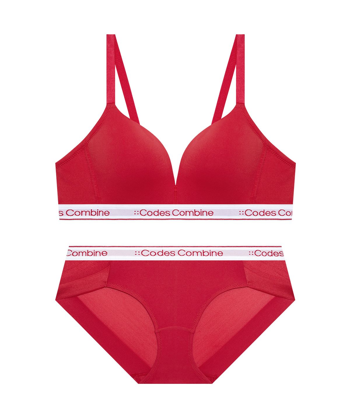 코데즈컴바인 이너웨어(CODES COMBINE INNERWEAR) 톤온톤 컬러밴딩 노와이어 브라팬티세트_레드