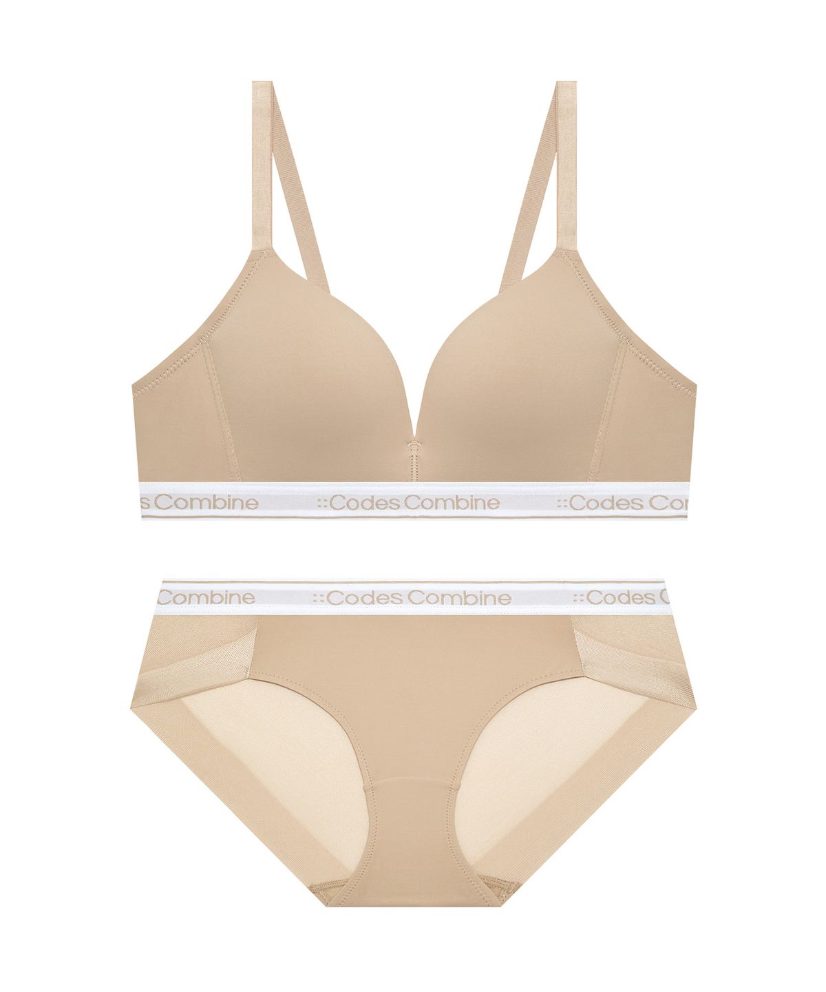 코데즈컴바인 이너웨어(CODES COMBINE INNERWEAR) 톤온톤 컬러밴딩 노와이어 브라팬티세트_스킨