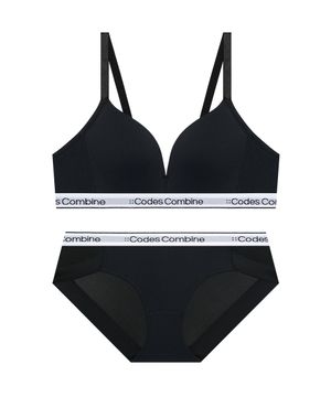 톤온톤 컬러밴딩 노와이어 브라팬티세트_블랙