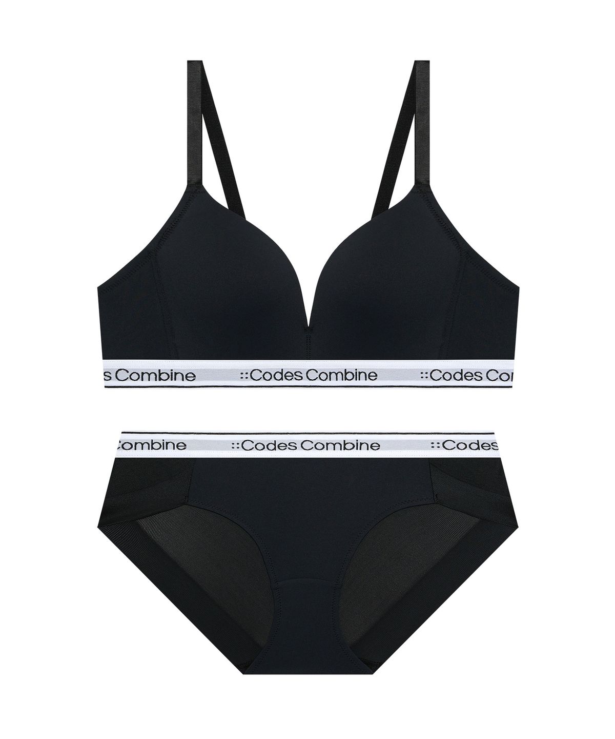 코데즈컴바인 이너웨어(CODES COMBINE INNERWEAR) 톤온톤 컬러밴딩 노와이어 브라팬티세트_블랙