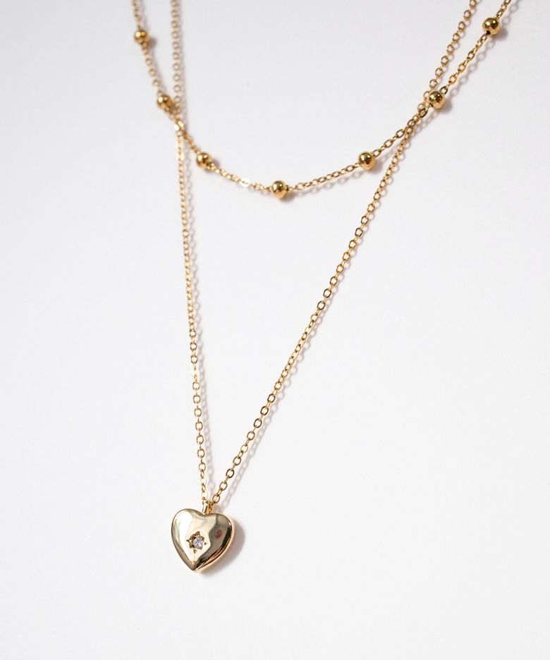 Heart point 2 chain layered surgical gold necklace