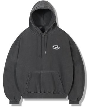 피그먼트 오버사이즈 로고 후드 - 차콜