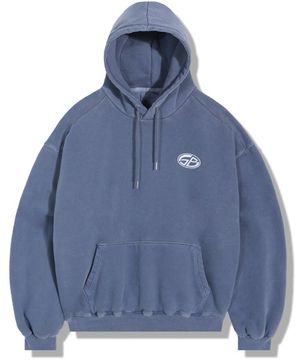 [기모] 피그먼트 오버사이즈 로고 후드 - 블루