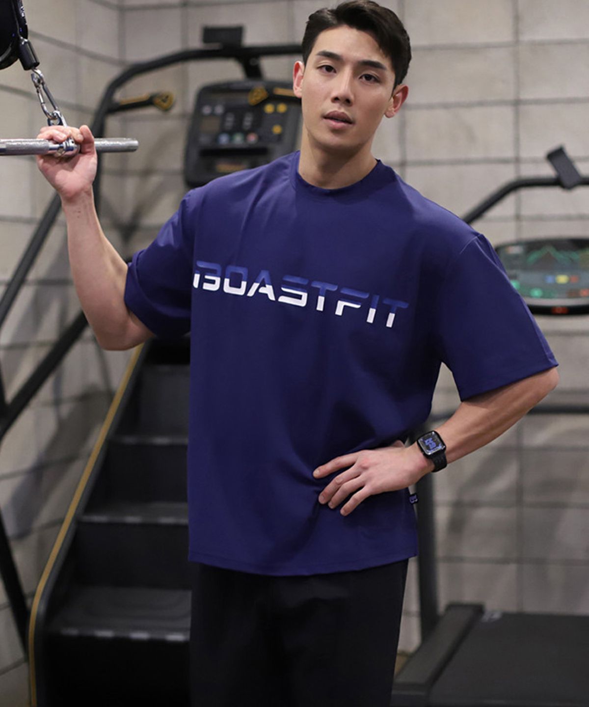보스트핏(BOASTFIT) 오버핏 기능성 반팔티셔츠 네이비