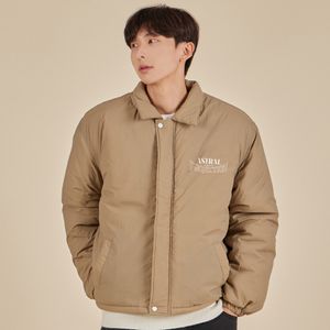 아치 로고 스탠 칼라 패딩 자켓_베이지
