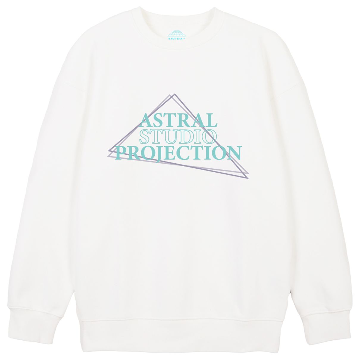 아스트랄 프로젝션(ASTRAL PROJECTION) 트라이앵글 로고 레터링 루즈핏 맨투맨_화이트