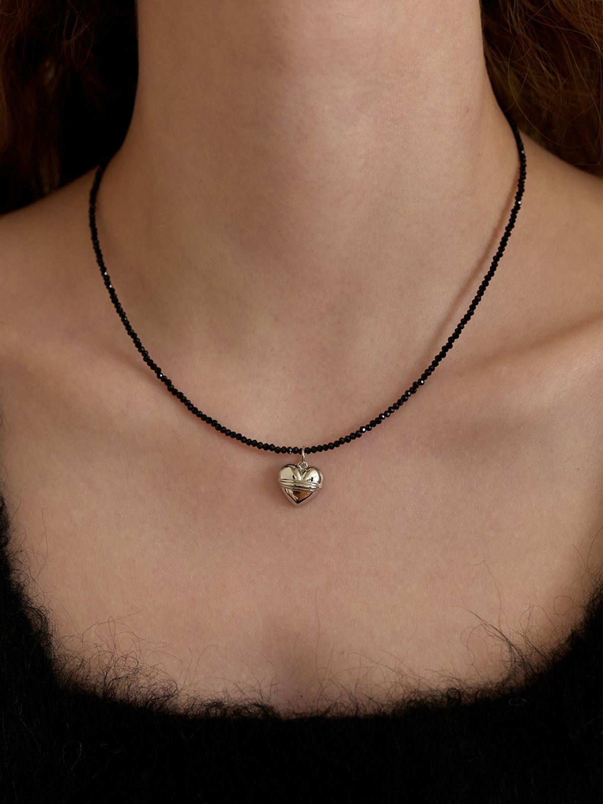 리엔느와르(leeENoir) Volume Heart Onyx Necklace