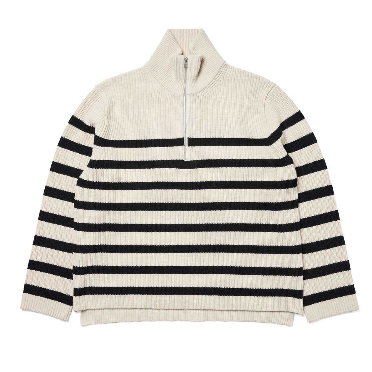 베르노(VERNO) [Casual] Stripe Half zip-up knit White