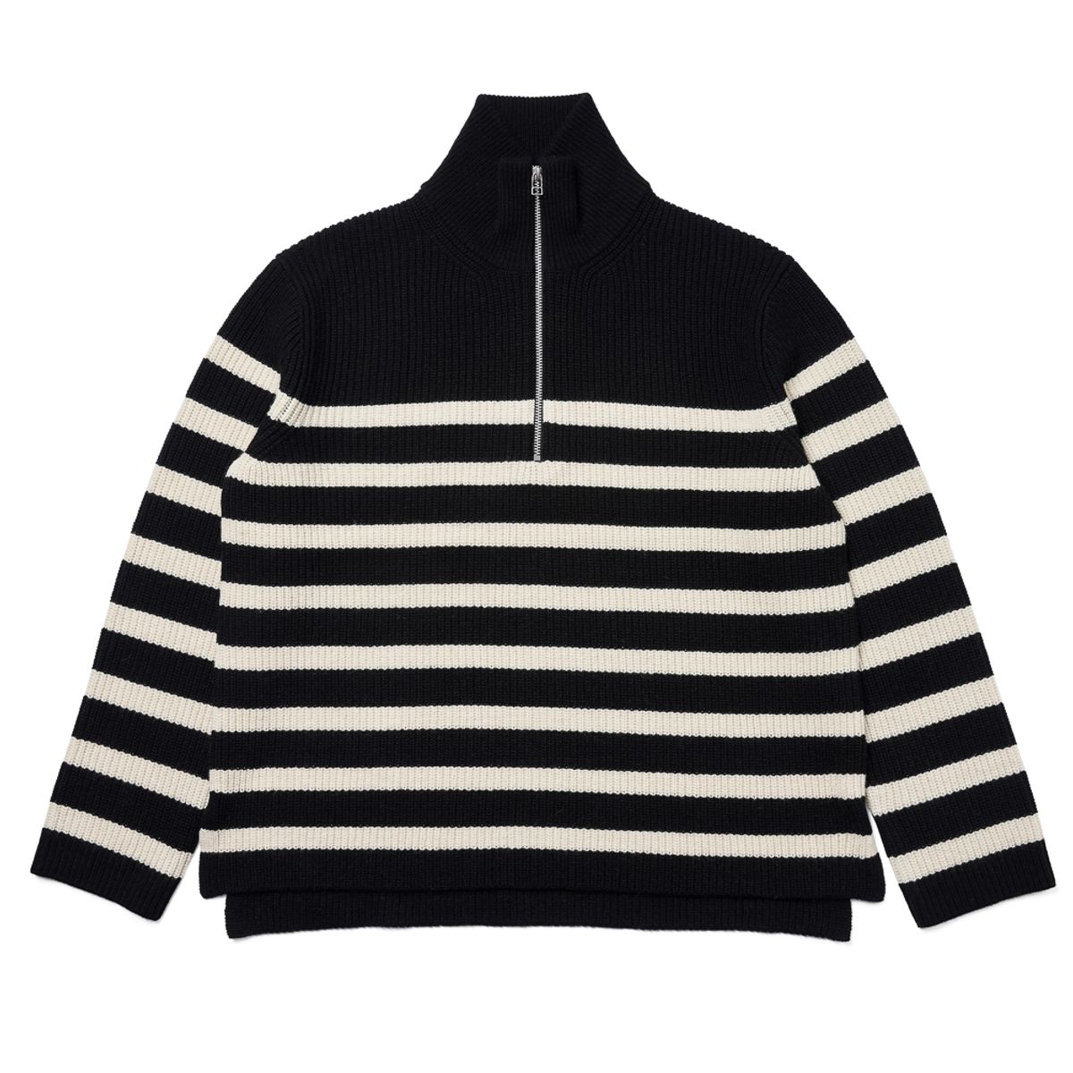 베르노(VERNO) [Casual] Stripe Half zip-up knit Black