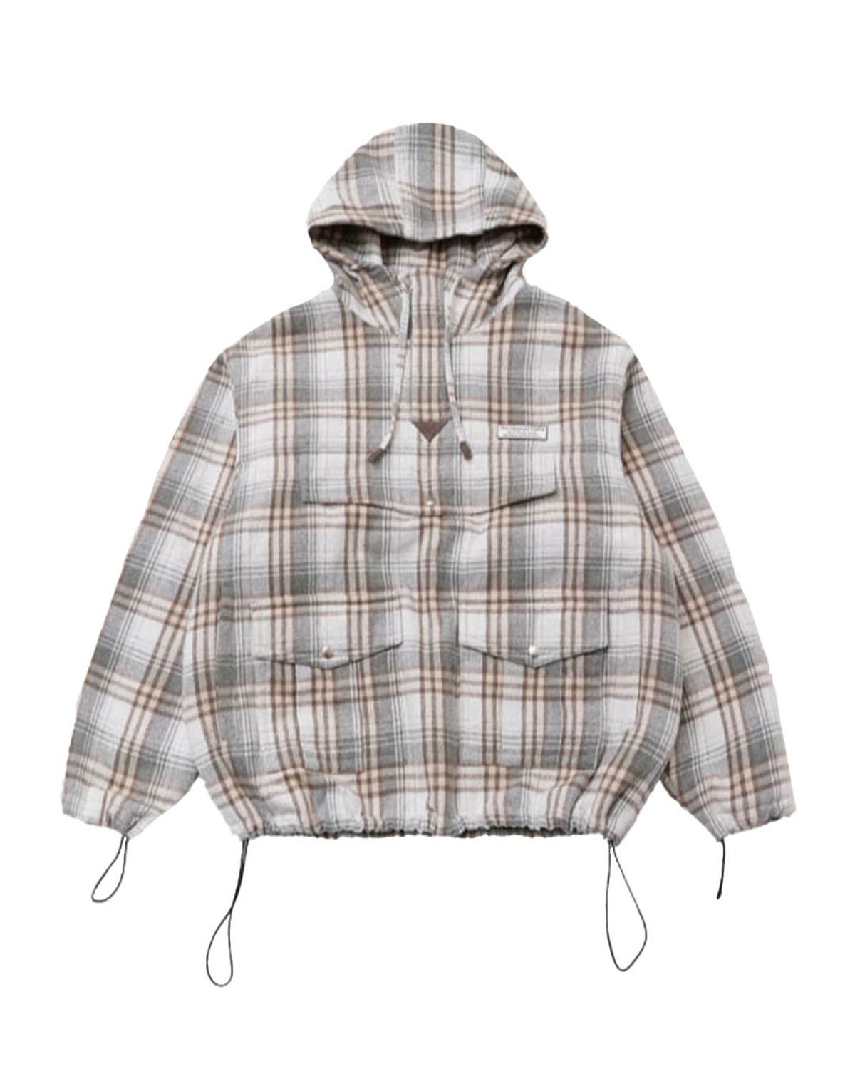더뮤지엄비지터(THEMUSEUMVISITOR) LEATHER ELBOW PATCH CHECK ANORAK (BEIGE)