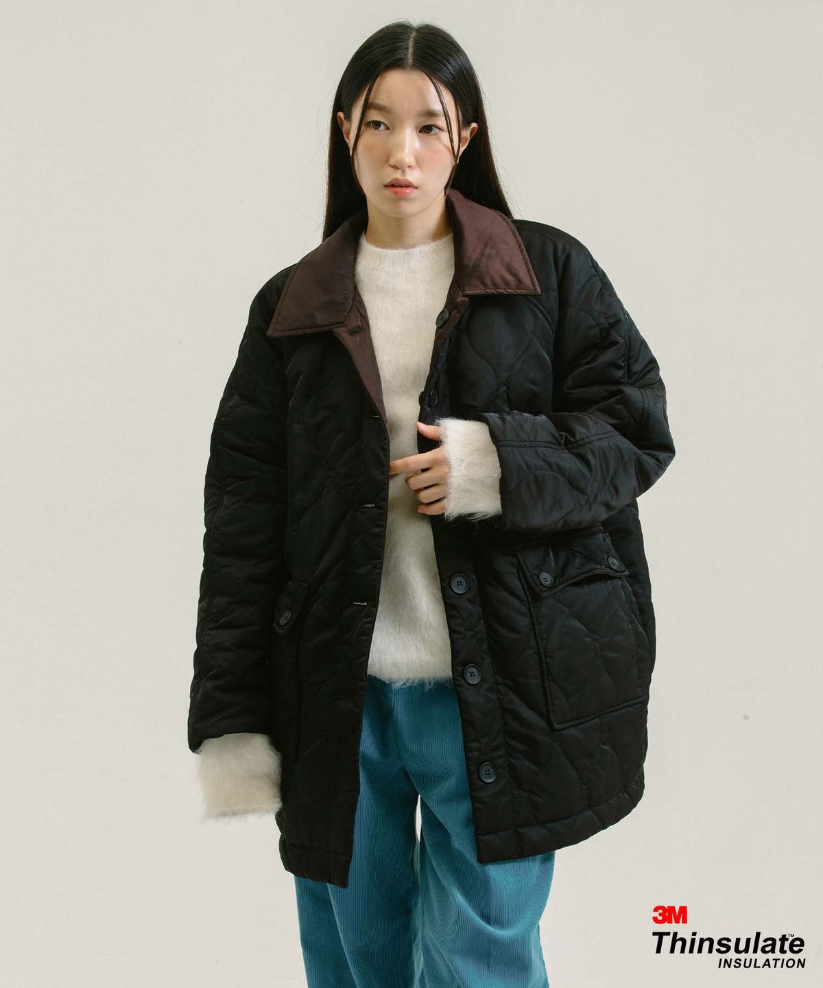 네벨에브리웨어(NEBELEVERYWEAR) 3m Thinsulate Reversible Padding Jacket_Black+Wine brown