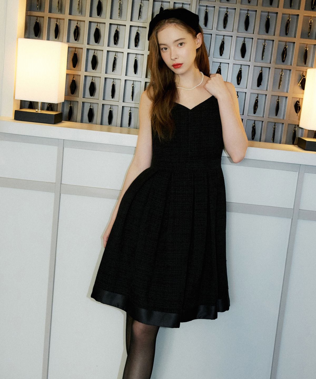 오떼뜨(OCTETTE) BACK RIBBON TWEED OPS_BLACK