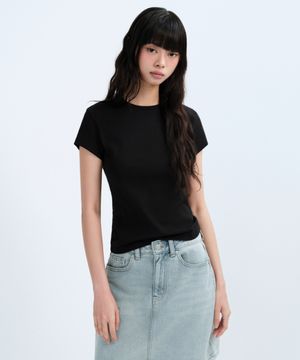 우먼즈 슬림 크루 넥 티셔츠 [블랙]