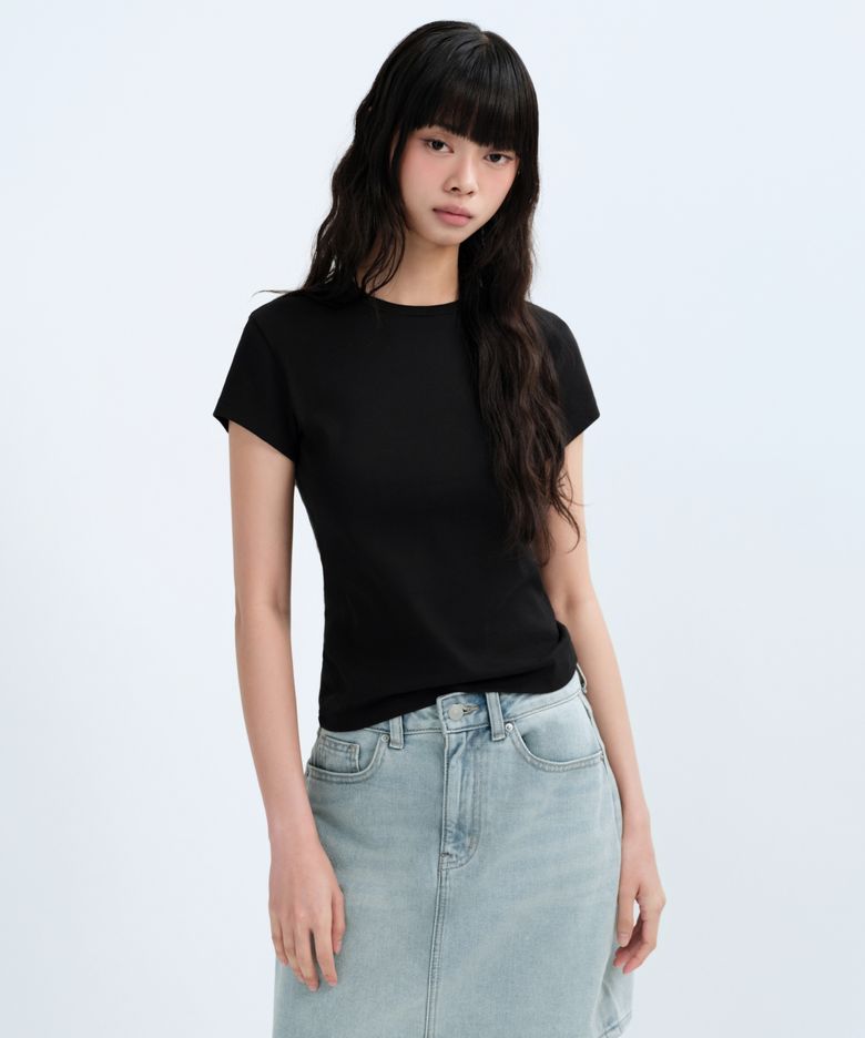 우먼즈 슬림 크루 넥 티셔츠 [블랙]