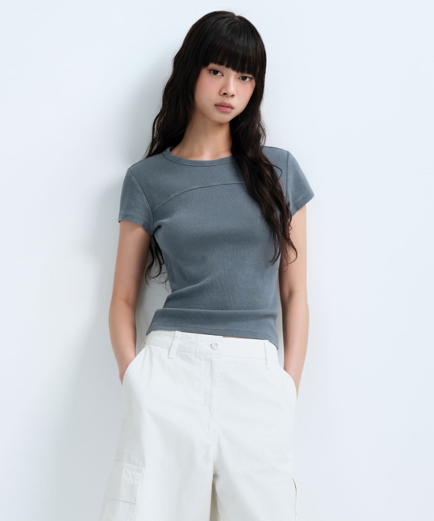 캉캉이 라운드넥 반소매 블라우스 네이비 source detail 36