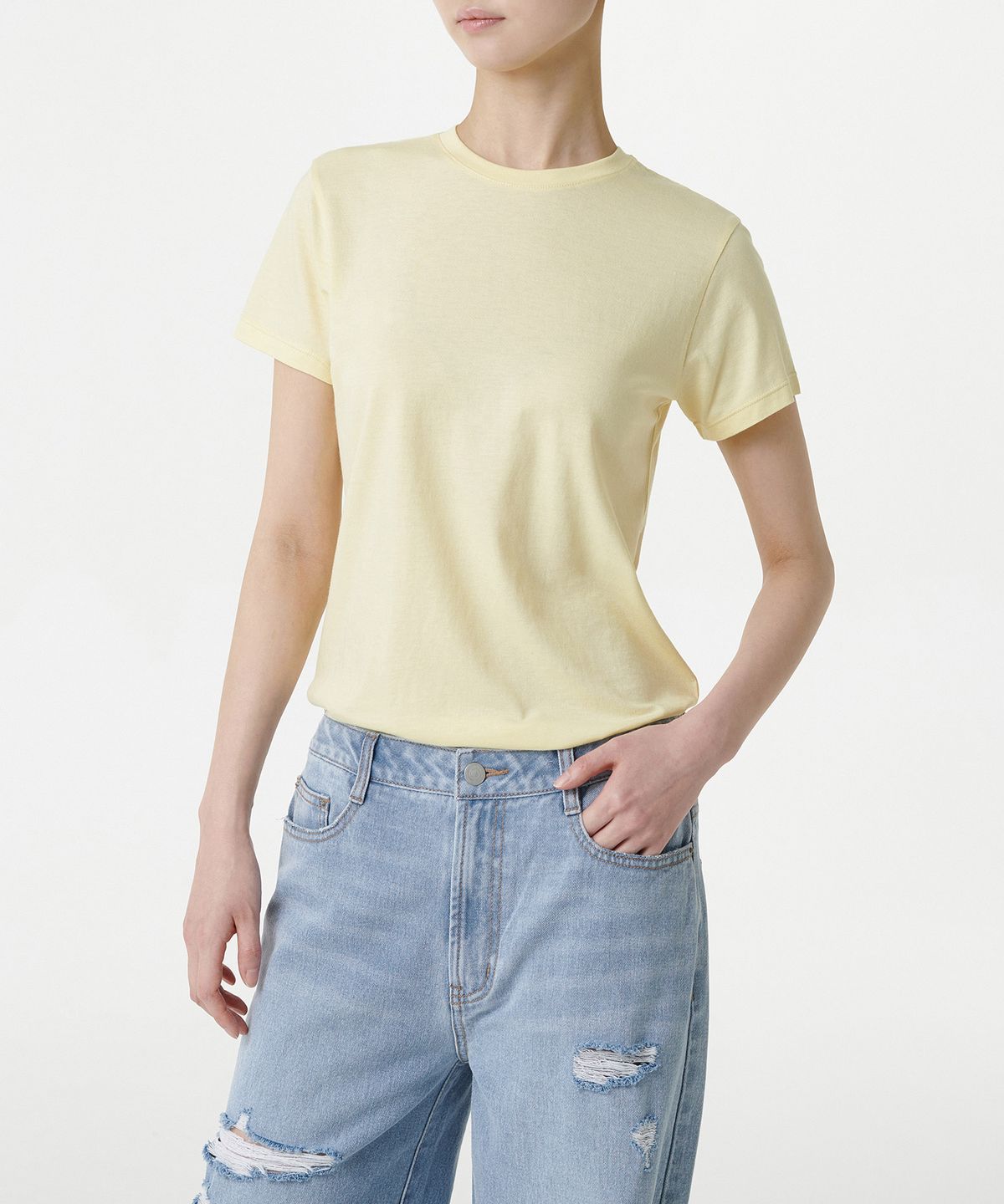 무신사 스탠다드 우먼(MUSINSA STANDARD WOMAN) 우먼즈 모달 블렌드 베이식 크루 넥 티셔츠 [레몬]
