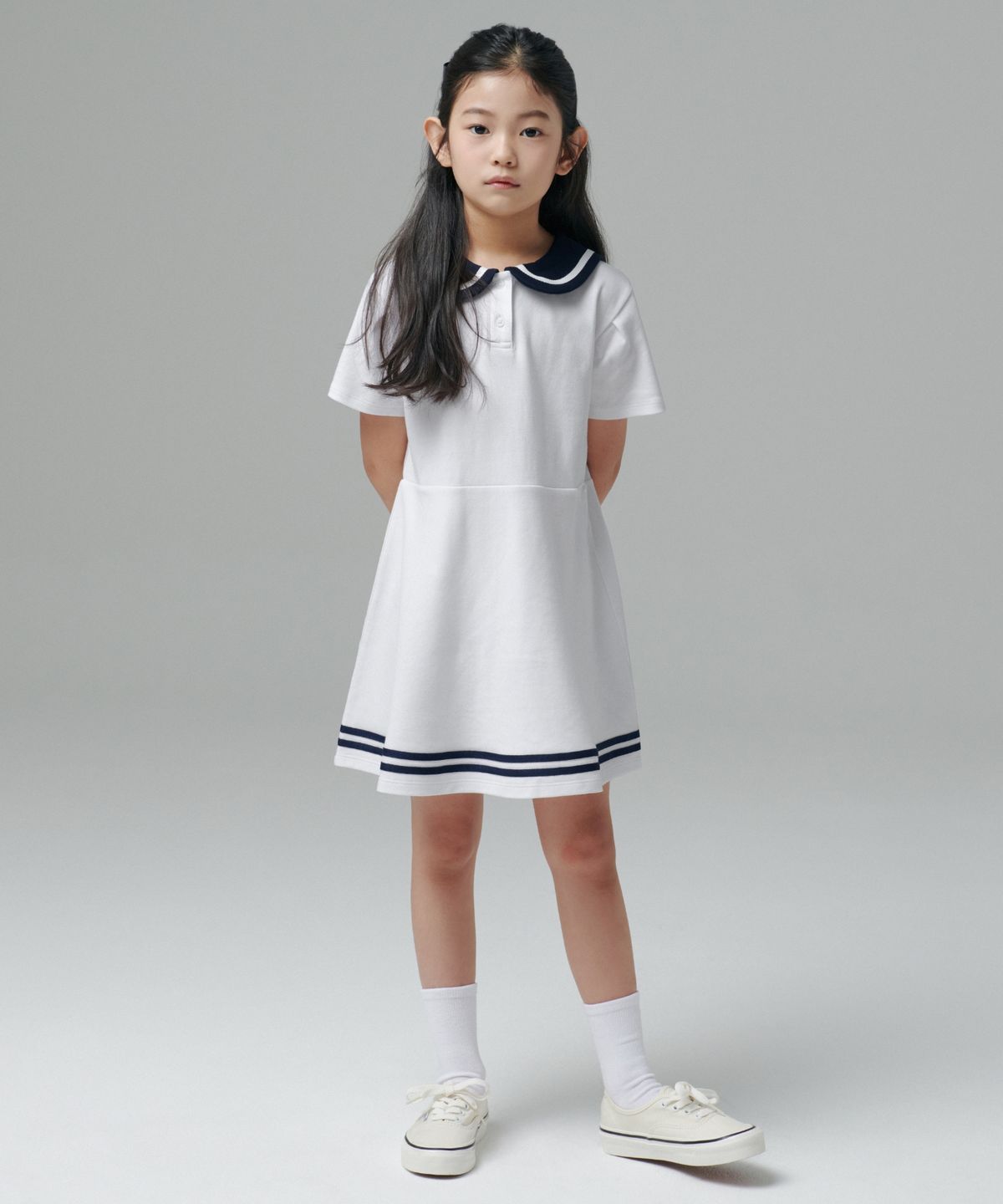 무신사 스탠다드 키즈(MUSINSA STANDARD KIDS) 세일러 저지 드레스 [화이트]
