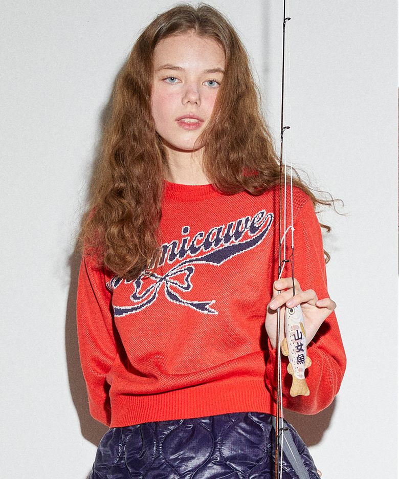 RIBBON ROUND PULLOVER/RED