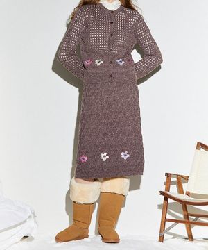 POPPY EMBROIDERY SKIRT/BROWN