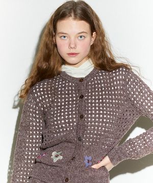 POPPY EMBROIDERY CARDIGAN/BROWN