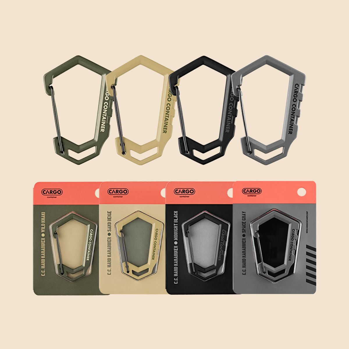 카고 컨테이너(CARGO CONTAINER) 하드 카라비너-D, L size 20pcs (khaki/beige/black/gray)