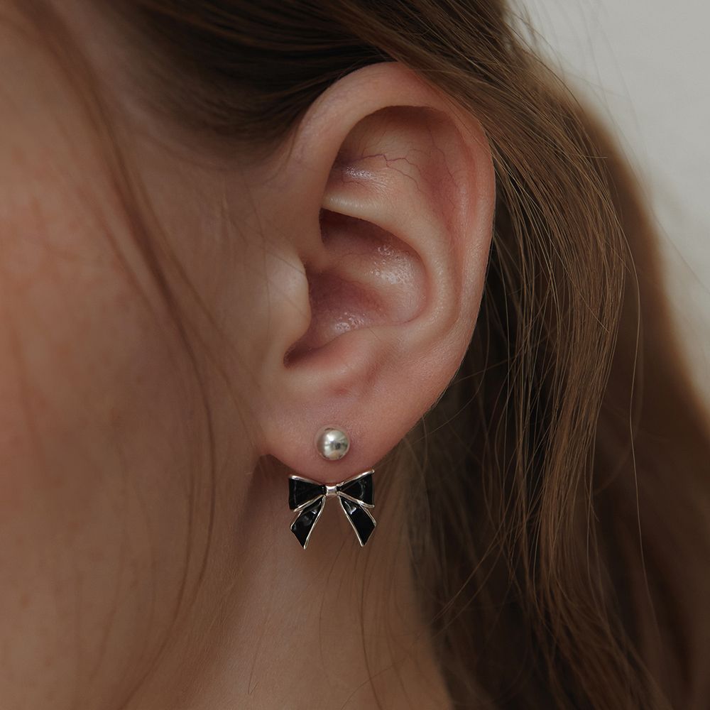 【TATIANA】Black Party Ribbon EarJacket Earring EC3076 MUSINSA公式 | TATIANA (Silver 925) Black Party Ribbon Ear