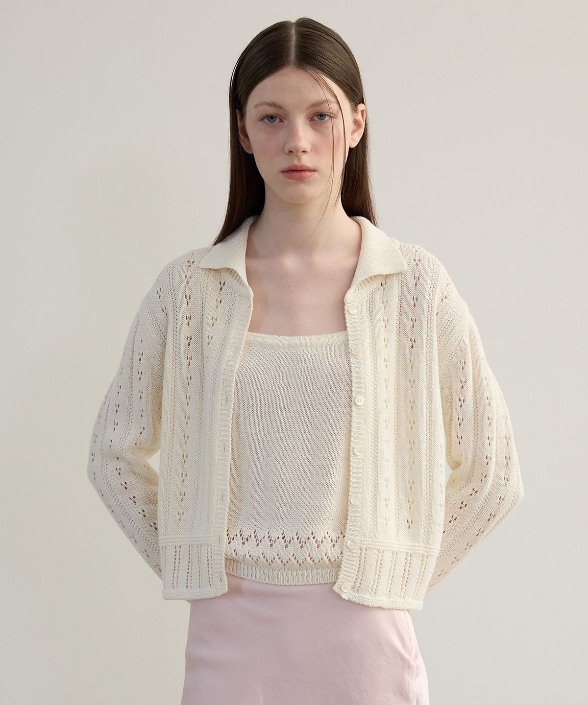 튜드먼트(TTUDEMENT) PUNCHING KNIT CARDIGAN IVORY