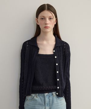 PUNCHING KNIT CARDIGAN NAVY