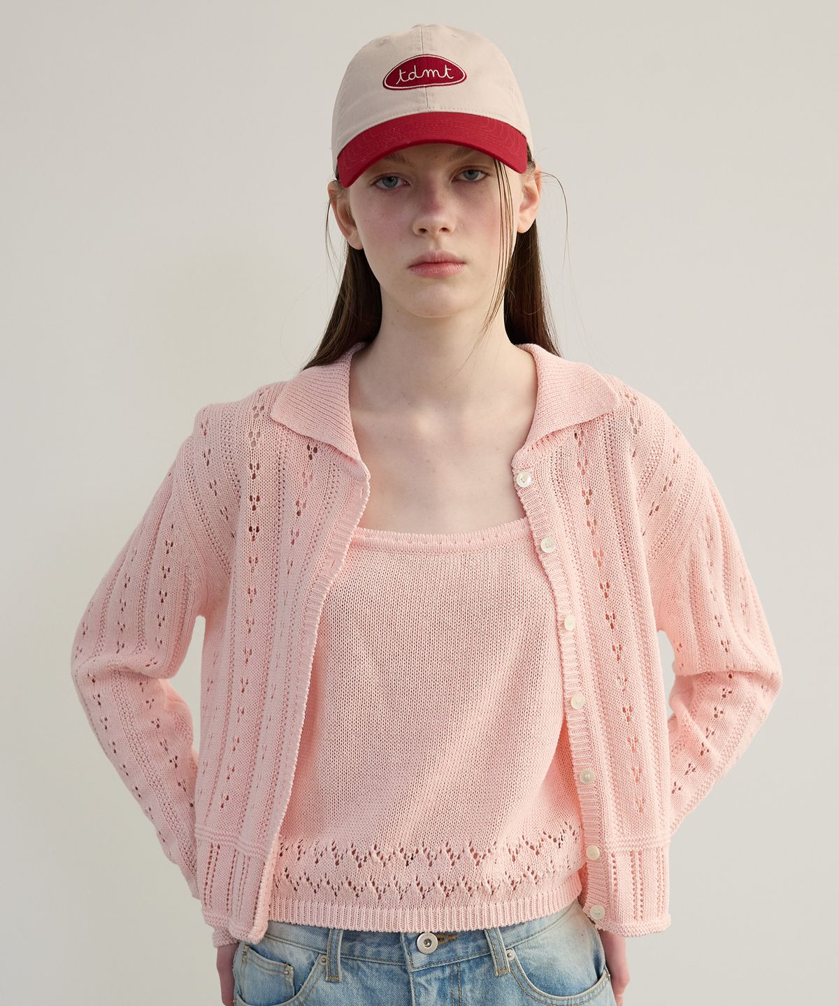 튜드먼트(TTUDEMENT) PUNCHING KNIT CARDIGAN PINK