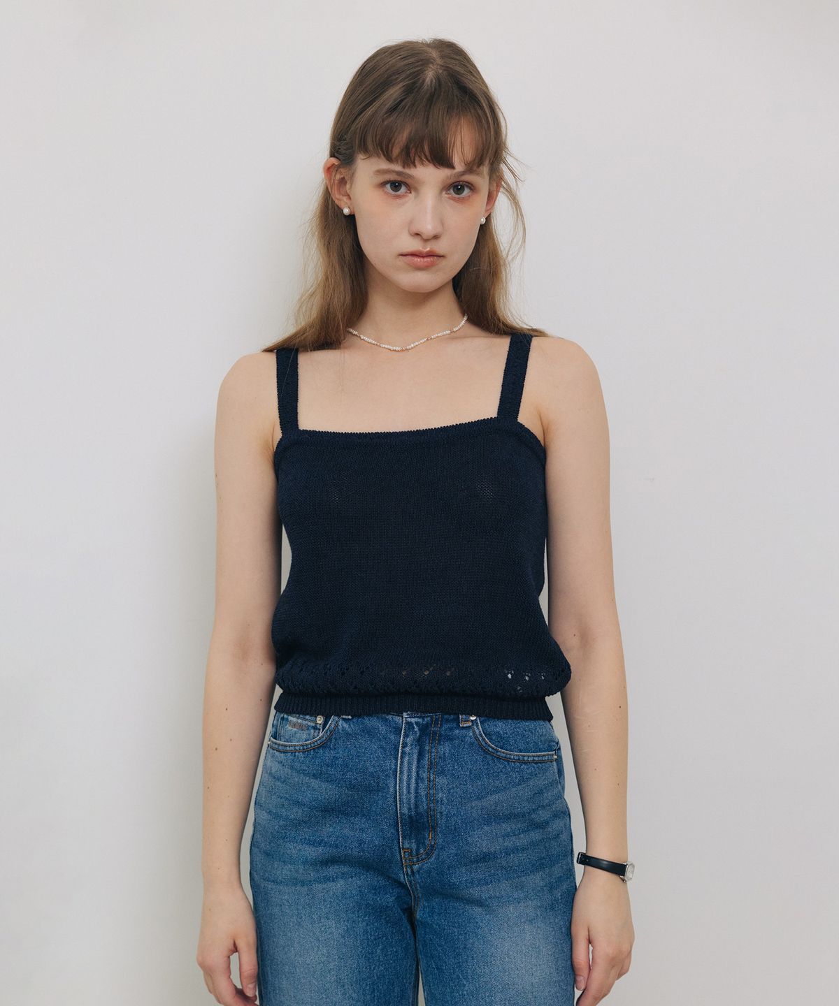튜드먼트(TTUDEMENT) PUNCHING SLEEVELESS KNIT TOP NAVY