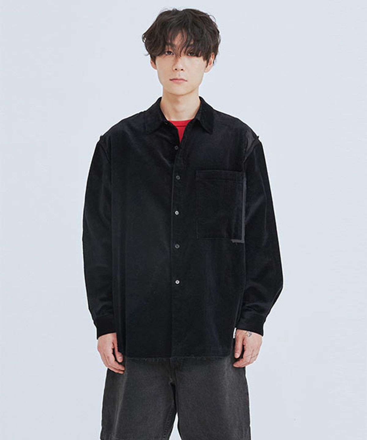 래코드(RECODE) Corduroy Oversized Pullover Shirts_RKSAA23618BKX