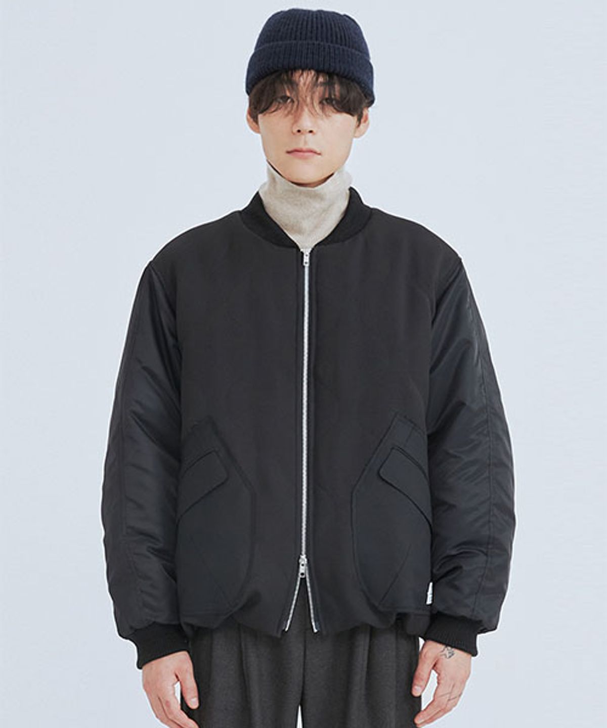 래코드(RECODE) Patchwork Bomber Sleeve Jumper_RKUAW23616BKX