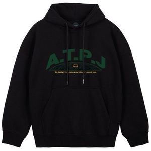 어스 로고 오버핏 와이드 숄더 후디_블랙