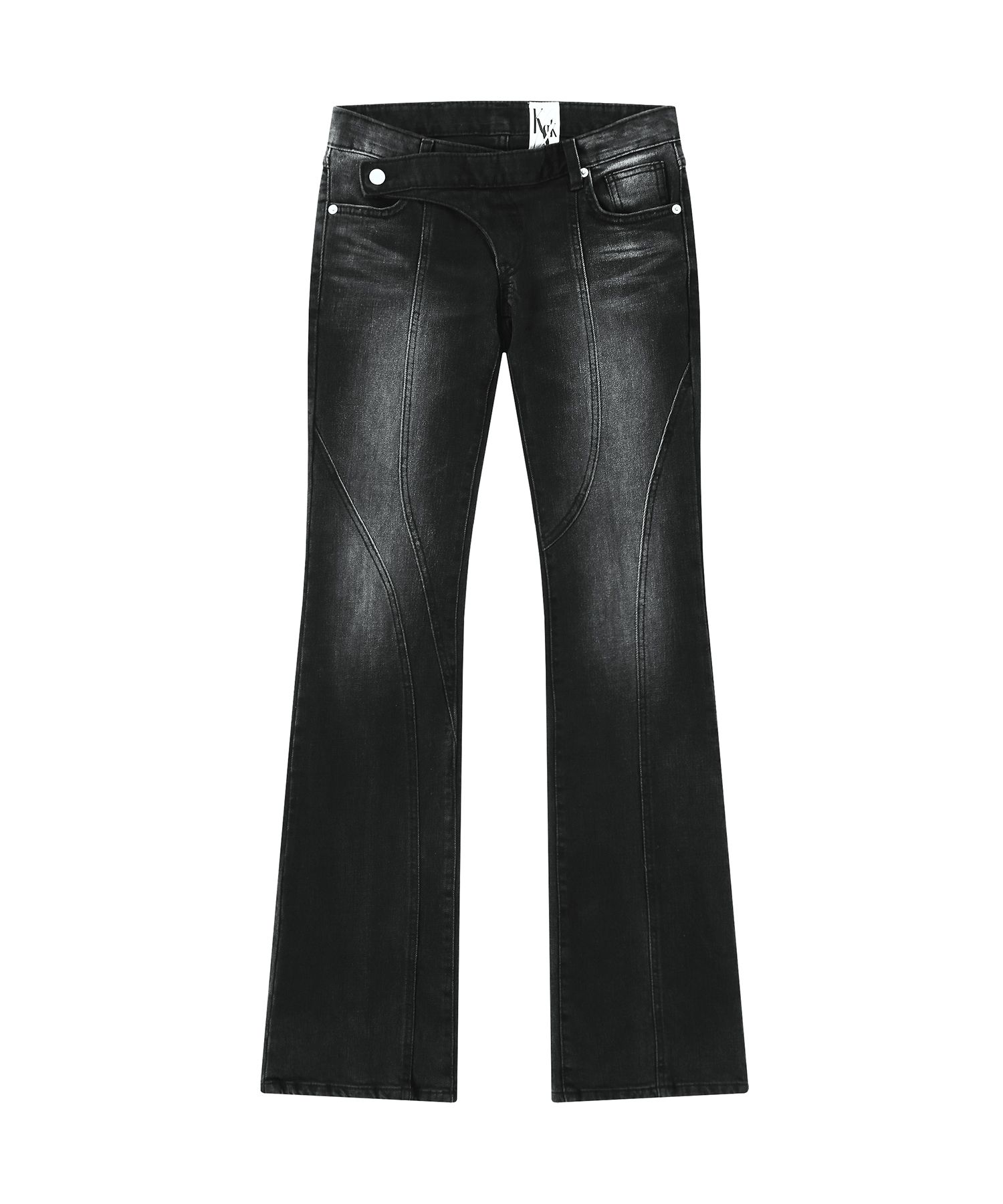 Kashiko Layered Strap Pants Black Kashiko Denim Pants Black