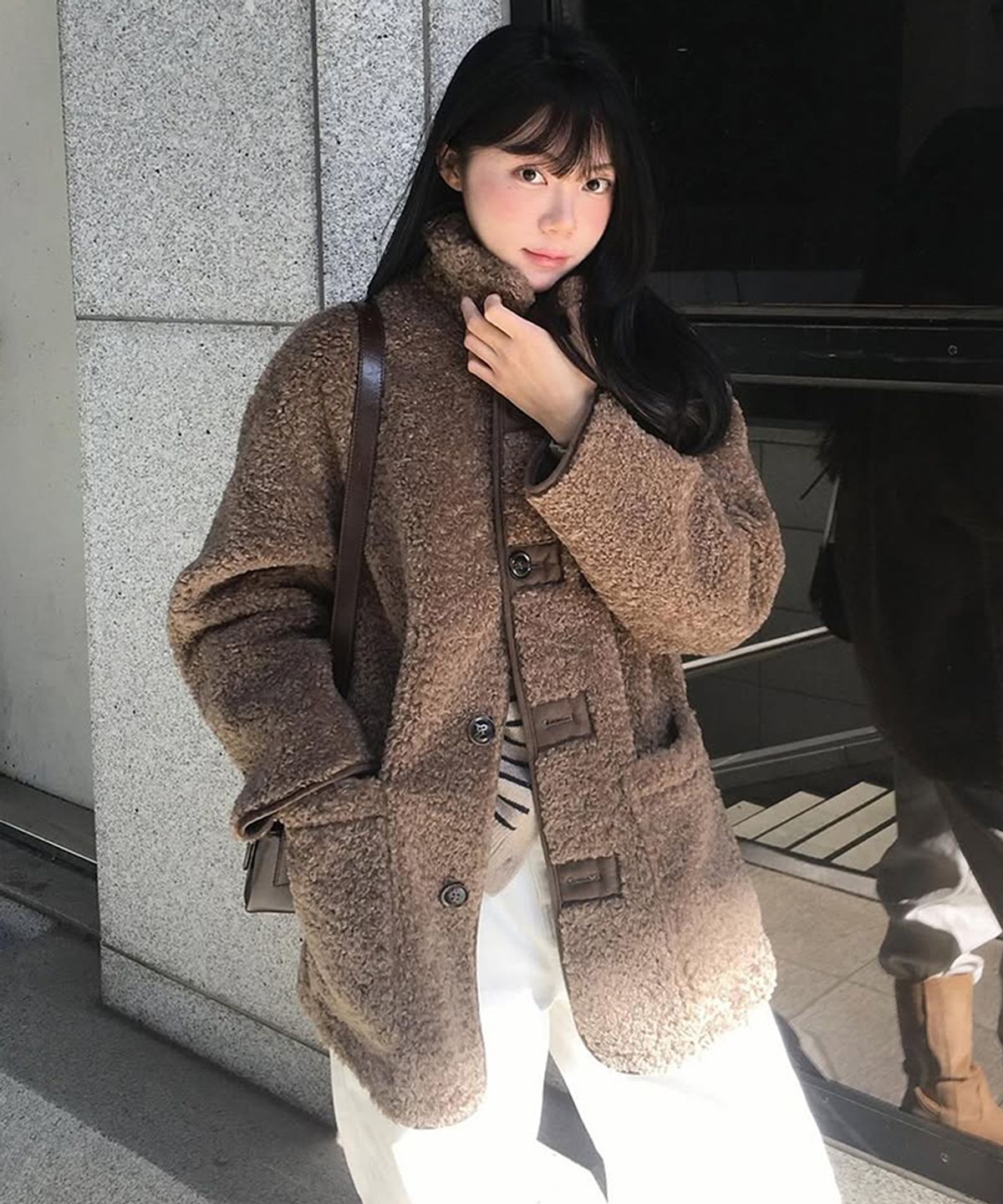레프트서울(LEFTSEOUL) 리버시블 하프 무스탕 자켓 [헤이즐넛]