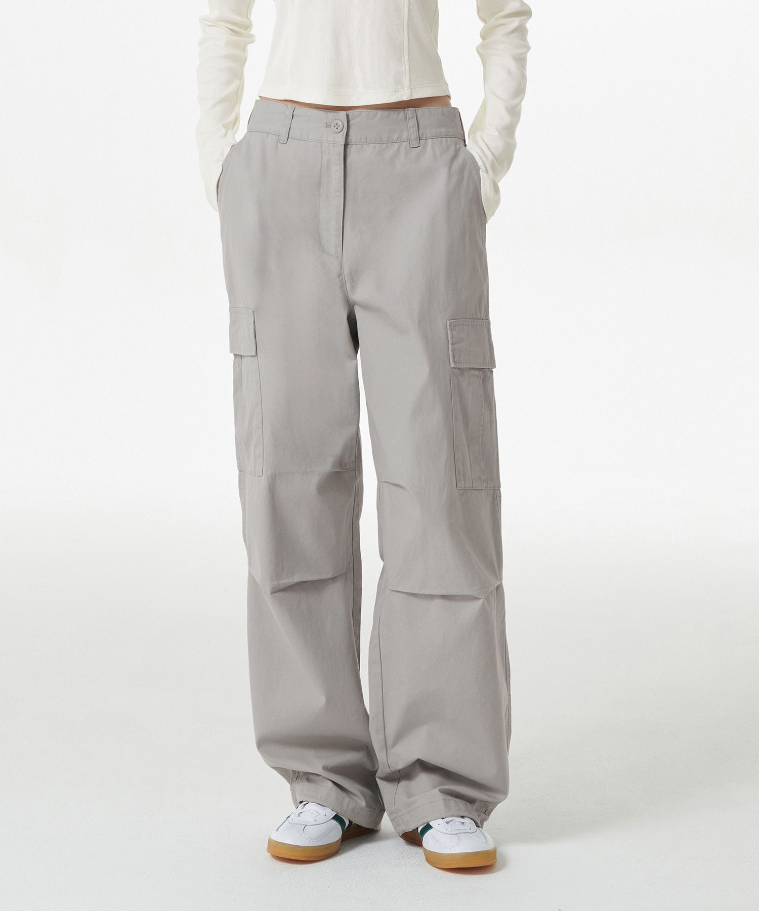 Women's Wide Cargo Pants [Light Gray]